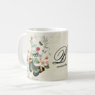 エフェメラロマンチックヴィンテージ蝶モノグラム コーヒーマグカップ