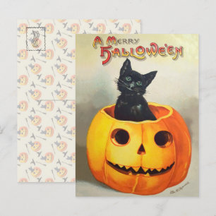 エフェメラヴィンテージハロウィンイラストレーションブラックキャット ポストカード