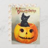 エフェメラヴィンテージハロウィンイラストレーションブラックキャット ポストカード (正面/裏面)