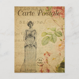 エフェメラヴィンテージフランスのウィメンピンクローゼスフローラ ポストカード