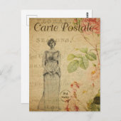 エフェメラヴィンテージフランスのウィメンピンクローゼスフローラ ポストカード (正面/裏面)
