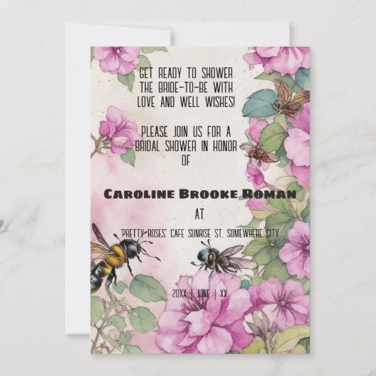 エフェメラ コスモス フラワー アンド ビーズ ブライダル シャワー 招待状 (正面)