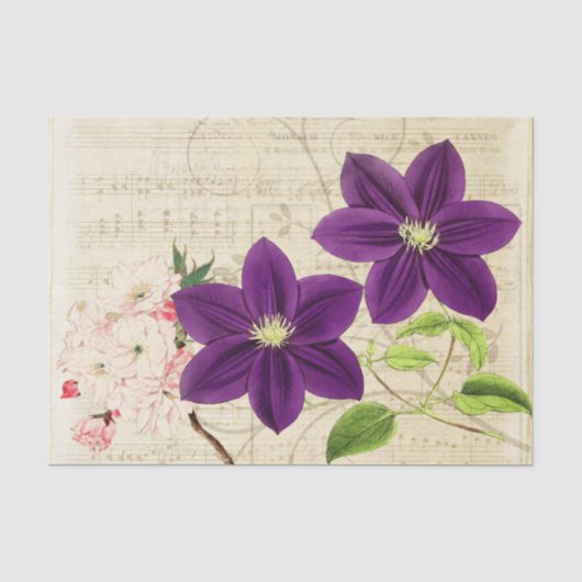 エフェメラ ヴィンテージ 紫の花 薄葉紙 (正面)