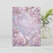 エフェリアル・サーモンピンク・ボケ・桜のウェディング 招待状 (スタンド正面)