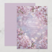 エフェリアル・サーモンピンク・ボケ・桜のウェディング 招待状 (正面/裏面)