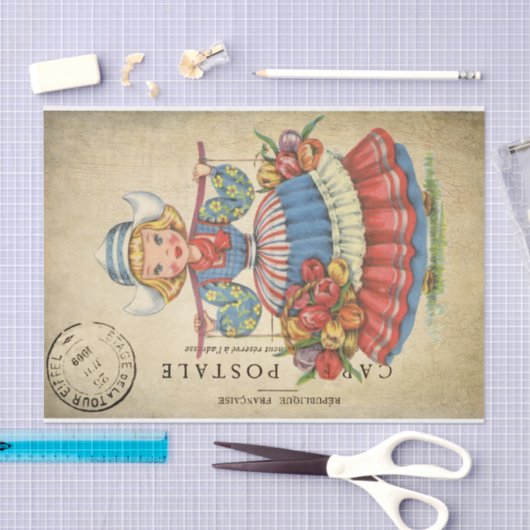 エフエマフランスのラハガキかわいいオランダガールデコップページ 薄葉紙 (クラフト)