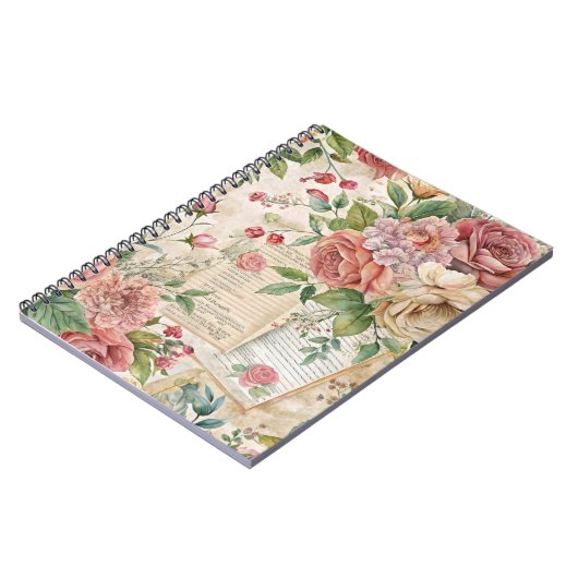 エフエマラインスパイアヴィンテージかわいらしピンク花模様 ノートブック (左側)