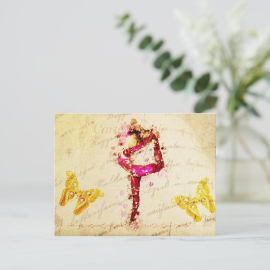 エフエマラフランスのヴィンテージ女性ダンサーピンクローゼス ポストカード (スタンド正面)
