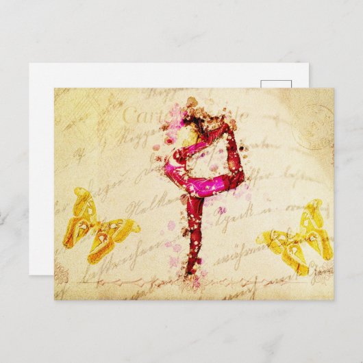 エフエマラフランスのヴィンテージ女性ダンサーピンクローゼス ポストカード (正面/裏面)
