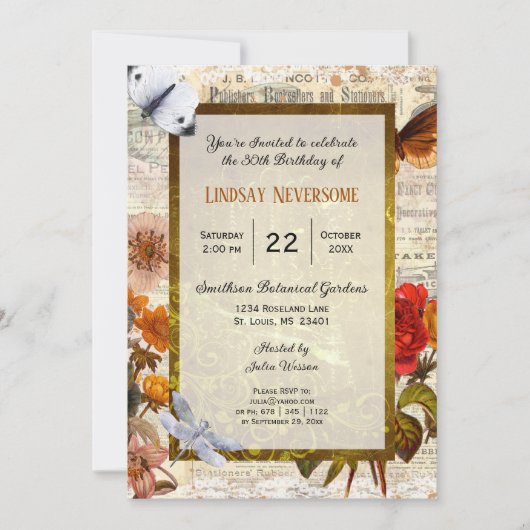 エフエメラエステスタイリッシュティックヴィンテージ誕生日パーティー 招待状 (正面)