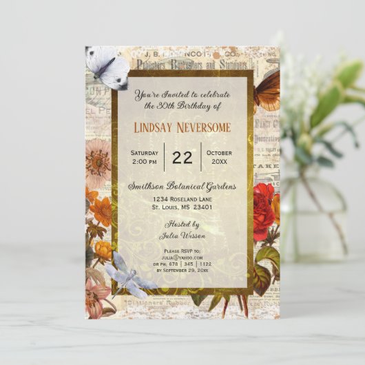 エフエメラエステスタイリッシュティックヴィンテージ誕生日パーティー 招待状 (スタンド正面)