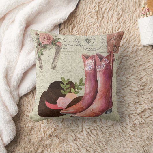 エフエメラフランスのはがきカウボーイブーツハットフローラ クッション (ブランケット)