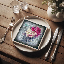 エフエメラフローラバタフライニュースプリントのデクページ スタンダードランチョンナプキン