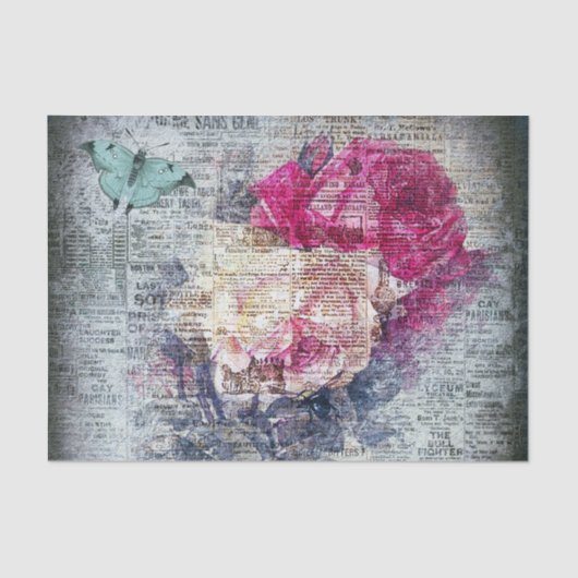 エフエメラフローラバタフライニュースプリントのデクページ 薄葉紙 (正面)