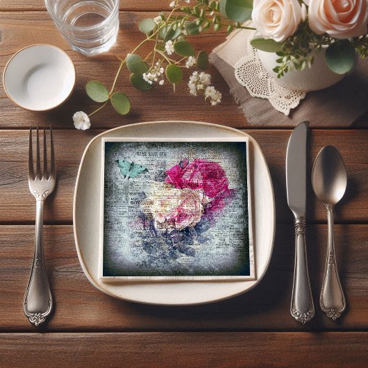 エフエメラフローラバタフライニュースプリント スタンダードカクテルナプキン