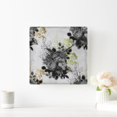 エフエメラブラック&金ゴールドフローラ スクエア壁時計 (ホーム)