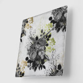 エフエメラブラック&金ゴールドフローラ スクエア壁時計 (傾斜)