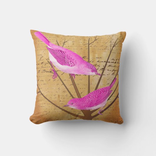 エフエメラ明モダンるい花の木のヴィンテージ鳥 クッション (正面)