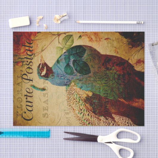 エフフランスのエメラブルーピーコックバラフローラデクページ 薄葉紙 (クラフト)