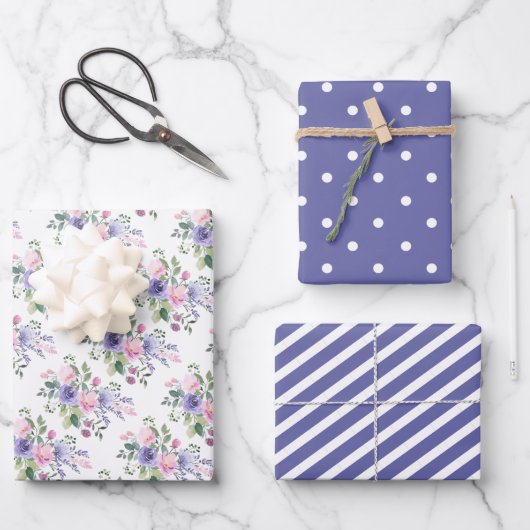 エブリパープルピンクフローラ結婚ズ ラッピングペーパーシート (正面)