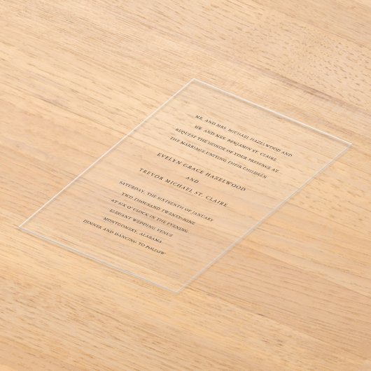 エブリンシンプルエレガントウェディング アクリル招待状 (レイダウン)