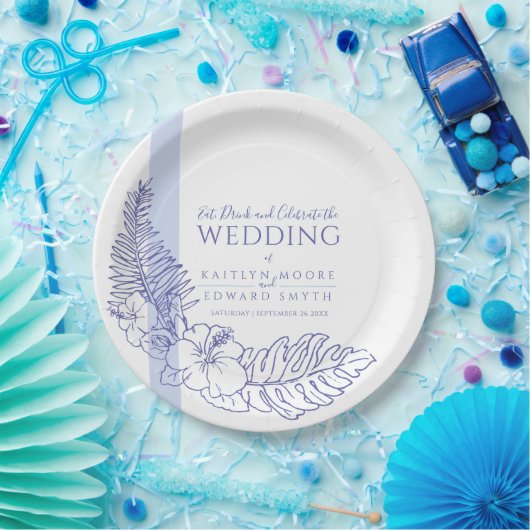 エブリーブルーの熱帯植物ラインア結婚ート  ペーパープレート (パーティー)