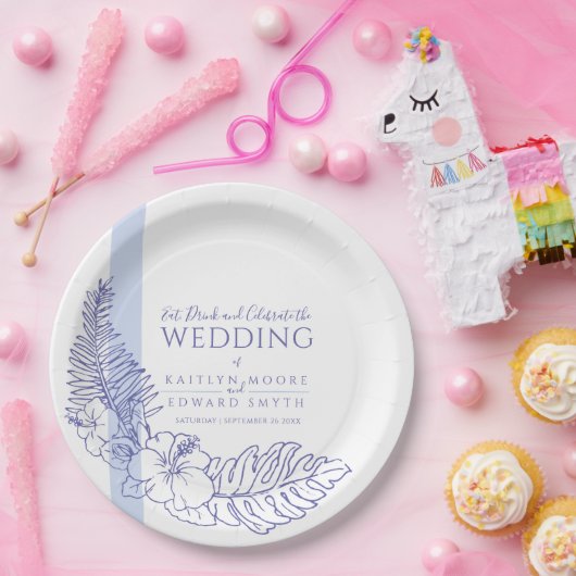 エブリーブルーの熱帯植物ラインア結婚ート ペーパープレート (パーティー)