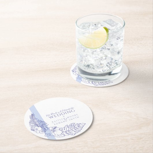 エブリーブルーの熱帯植物ラインア結婚ート ラウンドペーパーコースター (インサイチュ)