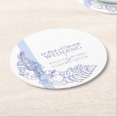 エブリーブルーの熱帯植物ラインア結婚ート ラウンドペーパーコースター (アングル)