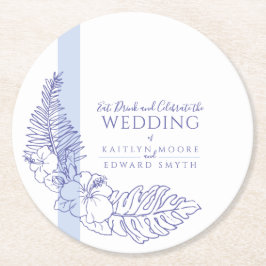 エブリーブルーの熱帯植物ラインア結婚ート ラウンドペーパーコースター