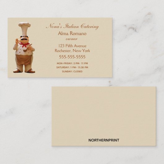 エプロンイタリアン付きシェフ 名刺 (正面/裏面)