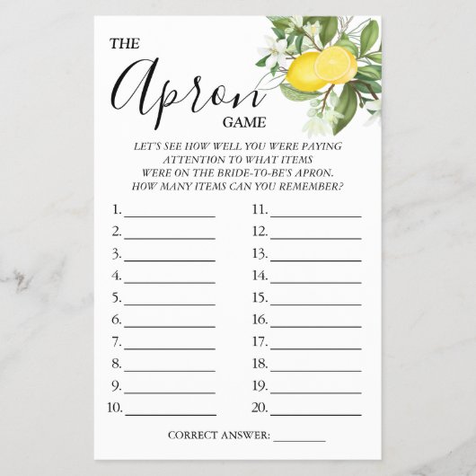 エプロンエプロンブライダルシャワーゲームカード チラシ (正面)