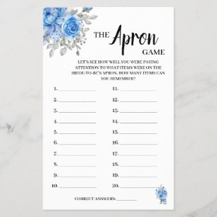 エプロンゲームブルーフラワーズブライダルシャワーゲームカード チラシ