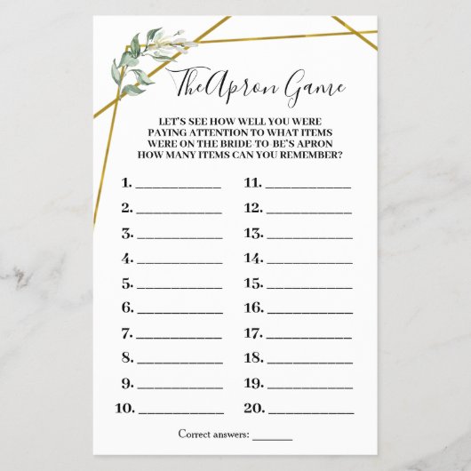 エプロンゲーム緑化金ゴールドシャワーゲームカード チラシ (正面)