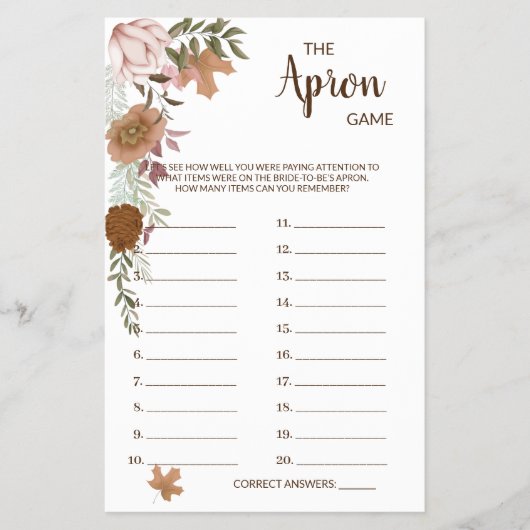 エプロンゲーム防帆秋ブライダルシャワーゲームカード チラシ (正面)