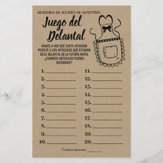 エプロンブライダルシャワー英語ゲスペインのーム (裏面)