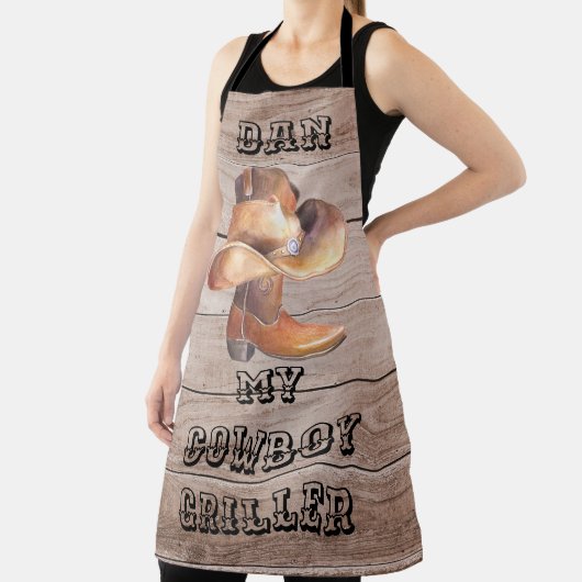 エプロン大型カウボーイグリラーパーソナライズされたオン木材 エプロン (インサイチュ)
