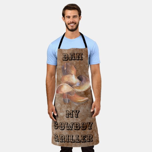 エプロン大型カウボーイズブーツ&ハット絵を描オングリラー エプロン (着用した状態)