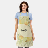 エプロン淡い色のイエローフローラデザイン エプロン (着用した状態)