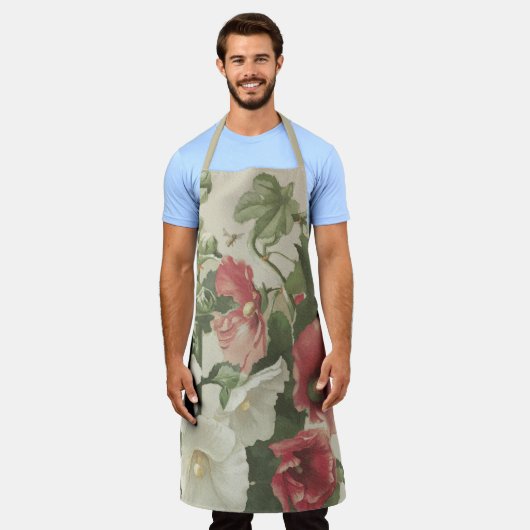 エプロン-ガーデンフラワーズエプロンフォーウメン-ホリホック エプロン (着用した状態)