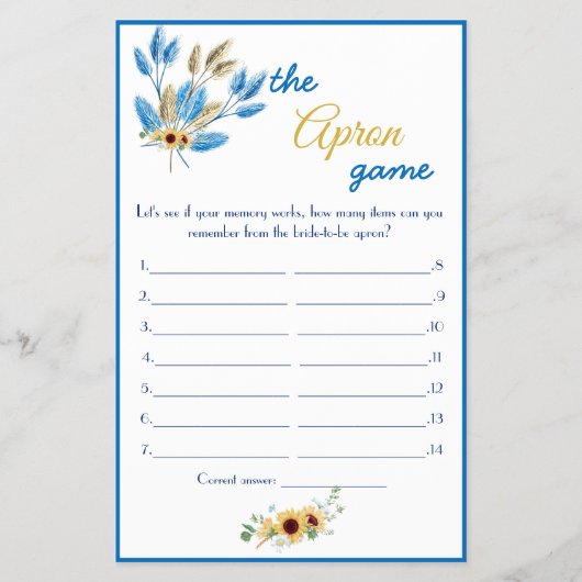 エプロン ブライダルシャワー ゲーム カード フライヤー (正面)