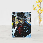 エベネザースクルージョビクトリアンンクリスマスウィンターシーン カード (黄色い花)