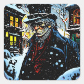 エベネザースクルージョビクトリアンンクリスマスウィンターシーン スクエアシール (正面)