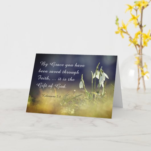 エペソ2:8恵みによって、あなた方は聖書を受け継救いでいる カード (黄色い花)