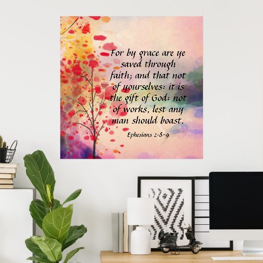 エペソ2:8-9 ポスター (ホームオフィス)