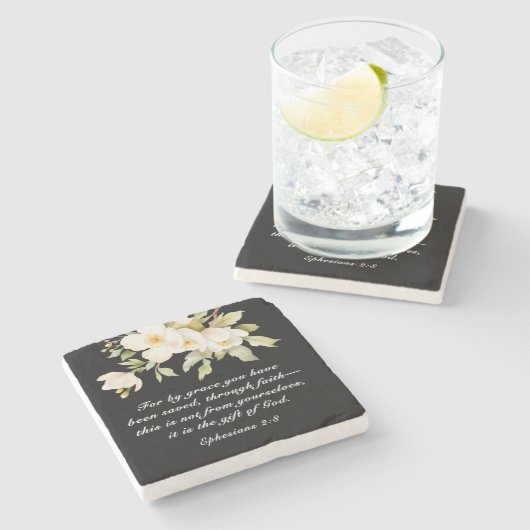 エペソ2:8 By Graceあなた方は聖書を救受けている ストーンコースター (横)