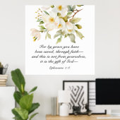 エペソ2:8 By Graceあなた方は聖書を救受けている ポスター (ホームオフィス)