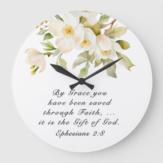エペソ2:8 By Graceあなた方は聖書を救受けている ラージ壁時計 (正面)