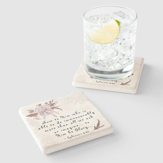 エペソ3:20もっと多くのことを行うことができる神へ ストーンコースター (横)