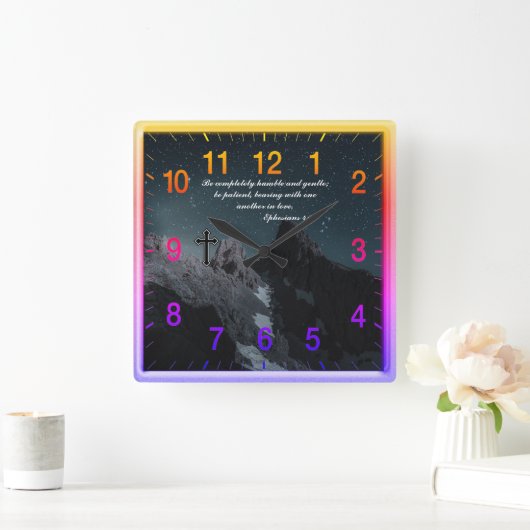 エペソ4:2キリスト教信仰祈りの言葉 スクエア壁時計 (ホーム)